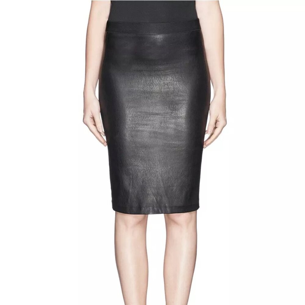 NWOT Helmut Lang Black Leather Pencil Skirt / Size 0